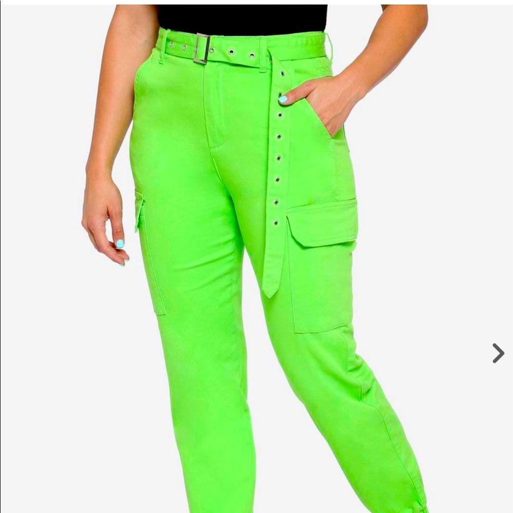 Neon Green Grommet Belt Cargo Jogger Pants HOT TOPIC